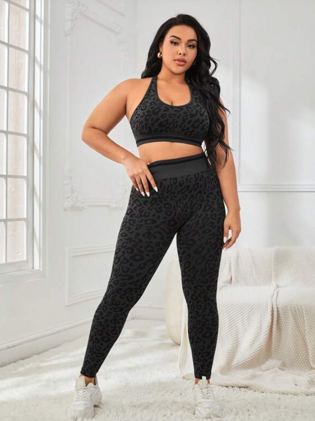 Gym Bunny Black & Grey Leopard Gym Set - Plus