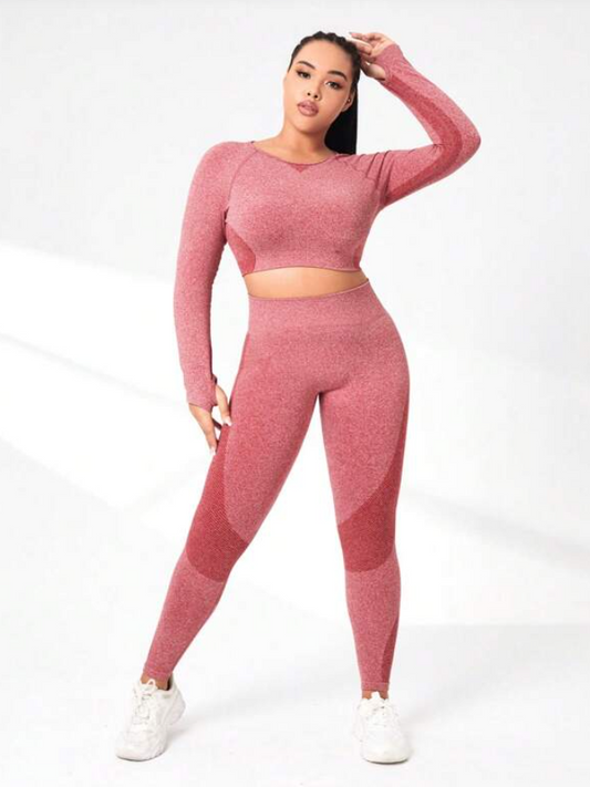 Gym Bunny Red Seamless Long Sleeve Gym Set - Plus