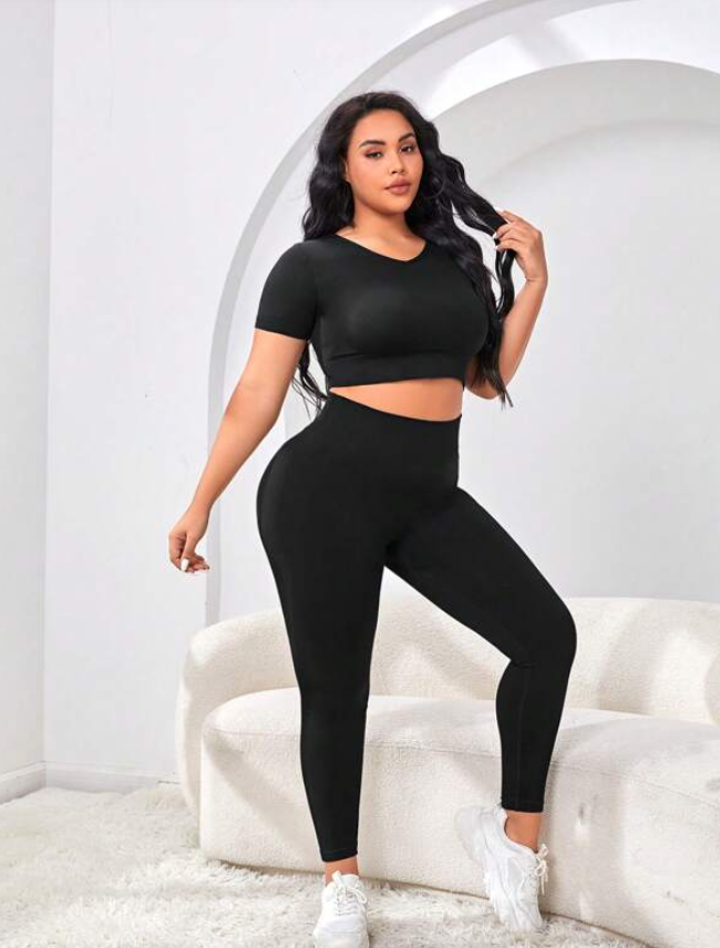 Gym Bunny Black Short Sleeve Gym Set - Plus