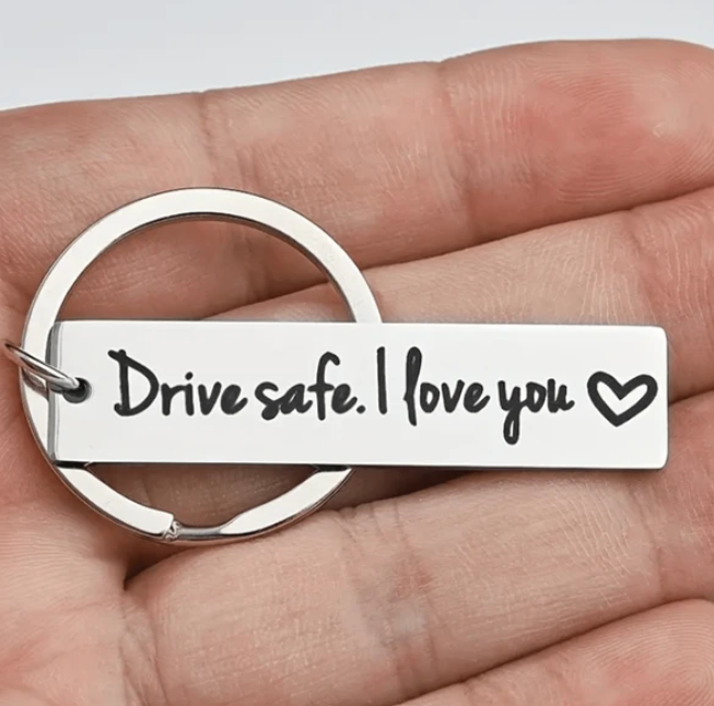 Silver Drive Safe, I Love you Keyring