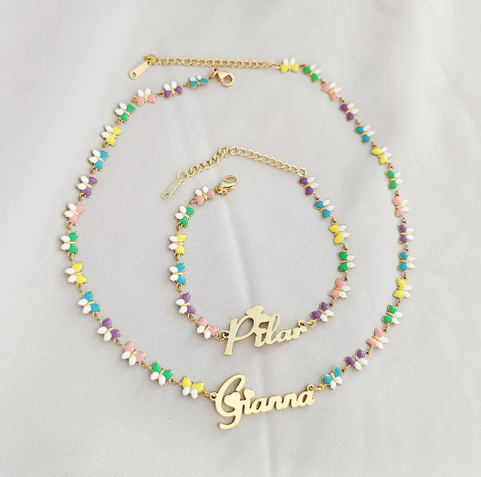 Children's Personalised Butterfly Chain Necklace & Bracelet Set