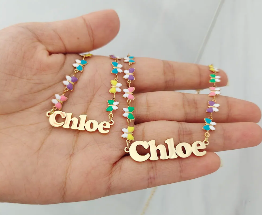 Children's Personalised Butterfly Chain Necklace & Bracelet Set