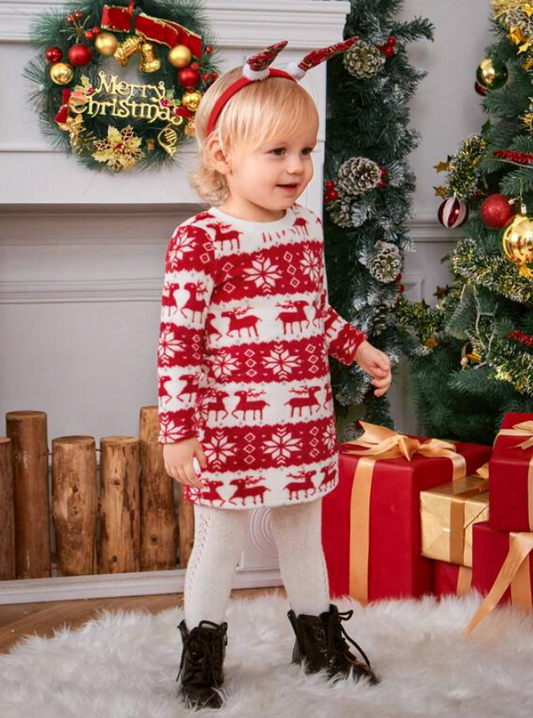 Children's Christmas Red & White Long Sleeve Dress