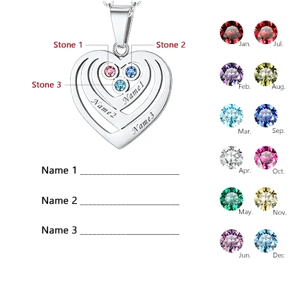 Custom Personalised Heart Birthstone Necklace