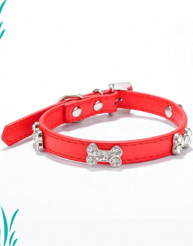 Red Crystal Bone Pet Dog Collar