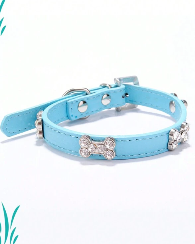 Blue Crystal Bone Pet Dog Collar