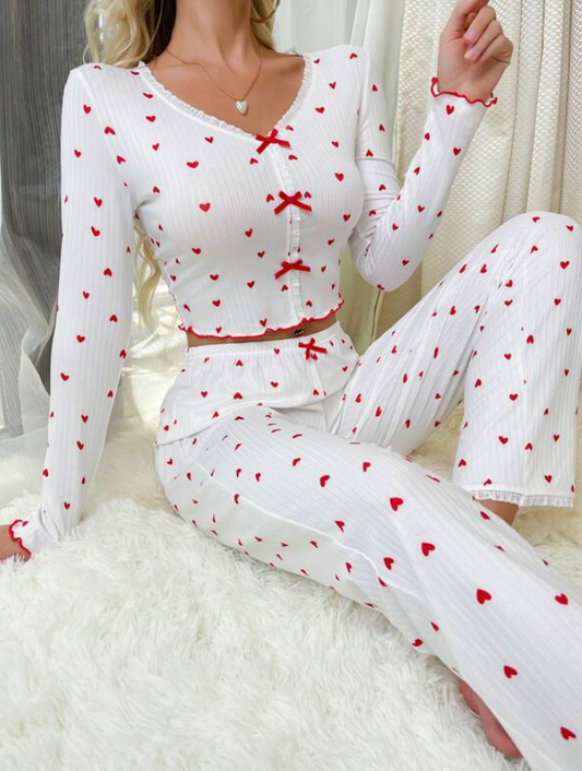 Red Heart Ribbed Pyjama Set