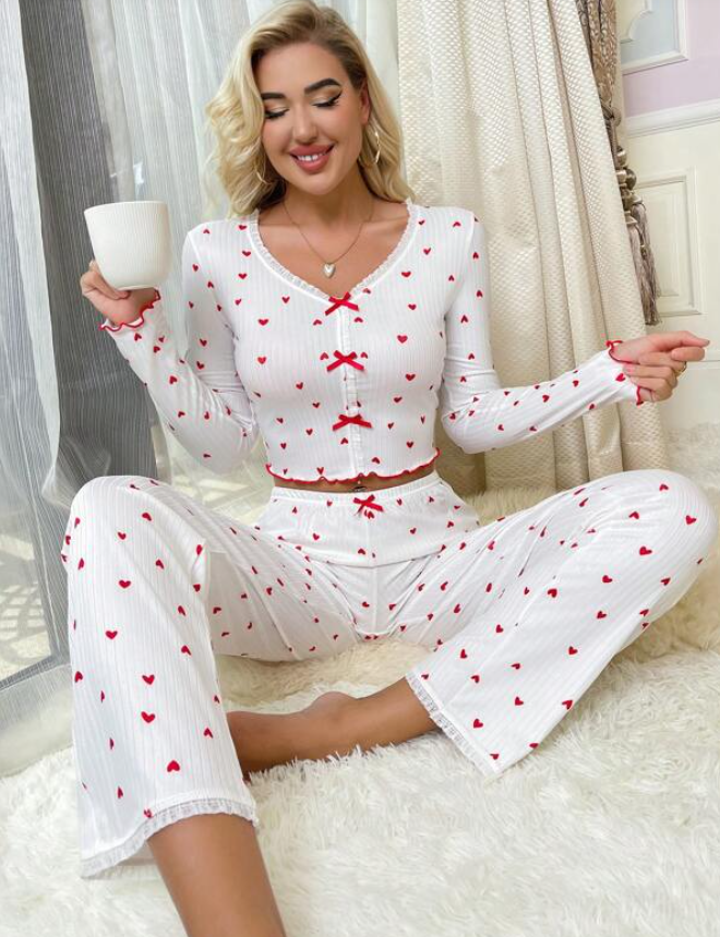 Red Heart Ribbed Pyjama Set