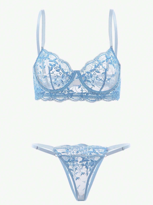 Light Blue Lace 2 Piece Lingerie Set