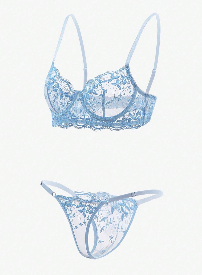 Light Blue Lace 2 Piece Lingerie Set