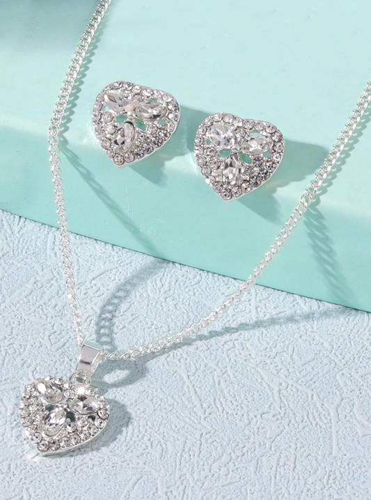 Crystal Heart 2 Piece Necklace & Earring Set