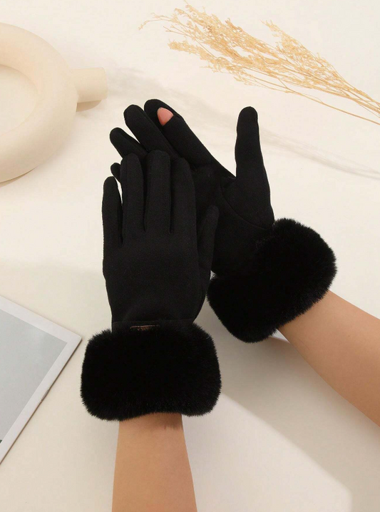 Black Fur Trim Easy Phone Use Gloves