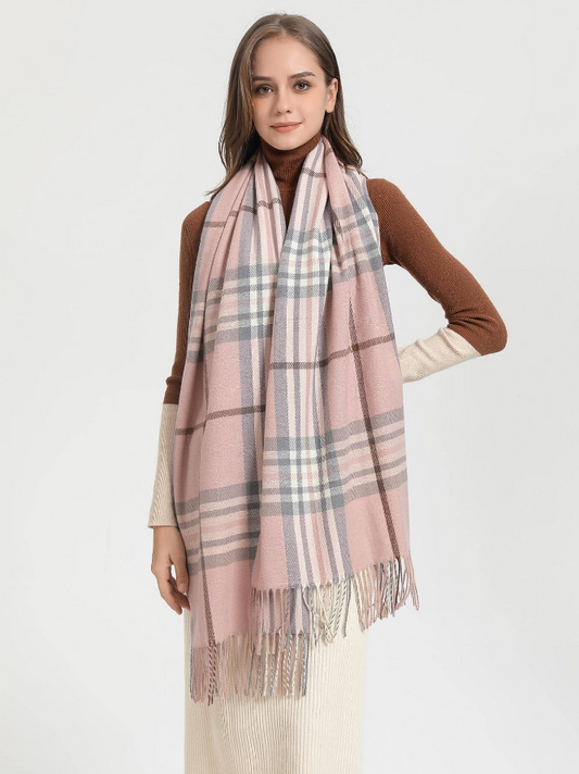 Pink Check Print Scarf