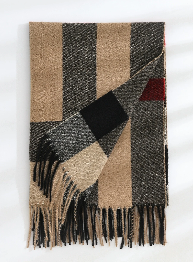 Beige Burberry Style Scarf Large Check