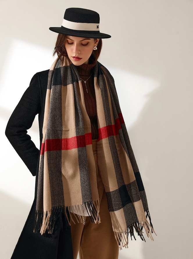 Beige Burberry Style Scarf Large Check