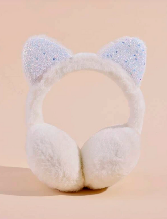 White Children's Cat Faux Fur Ear Muffs