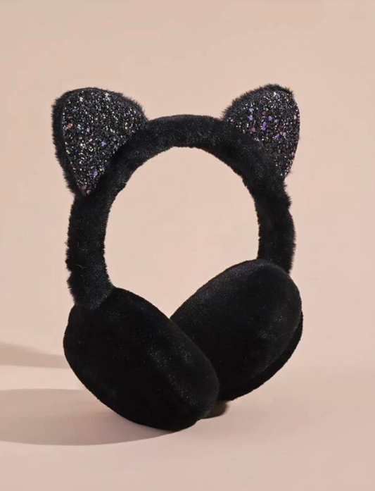 Black Children's Cat Faux Fur Ear Muffs