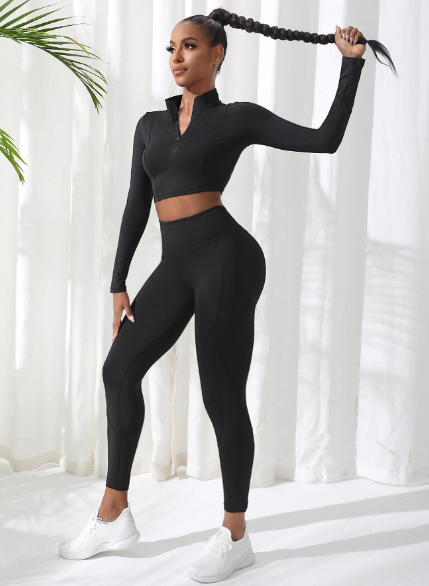 Gym Bunny Black Zip Up Front Gym Set