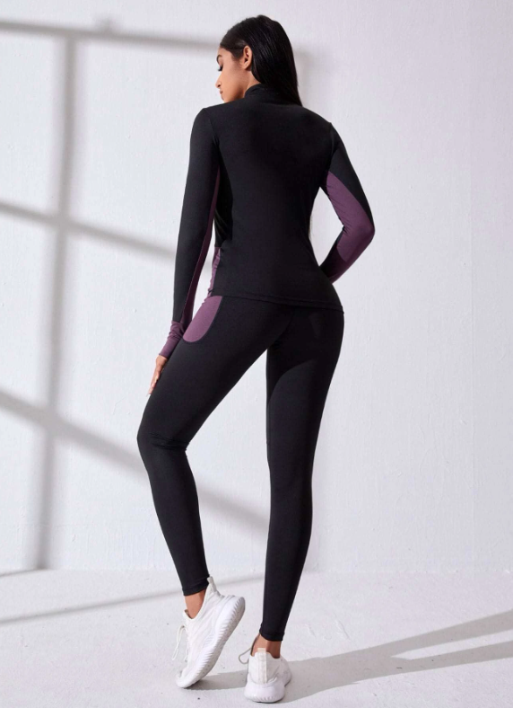 Gym Bunny Black & Purple Zip Front Long Sleeve Gym Set – JCS Company