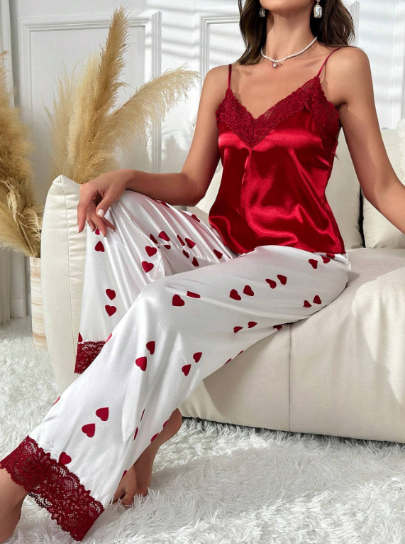 Red & White Satin Valentine's Heart Pyjamas