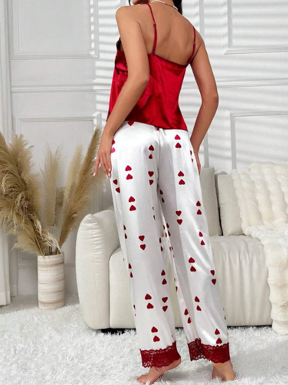 Red & White Satin Valentine's Heart Pyjamas