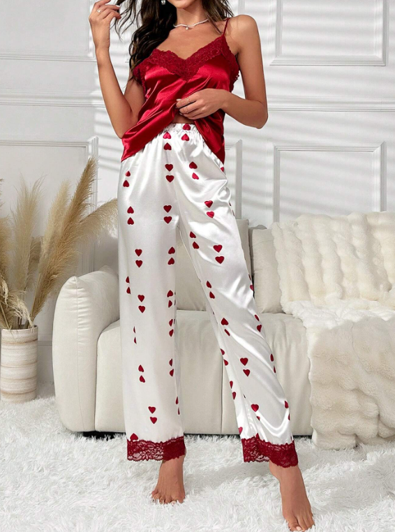 Red & White Satin Valentine's Heart Pyjamas