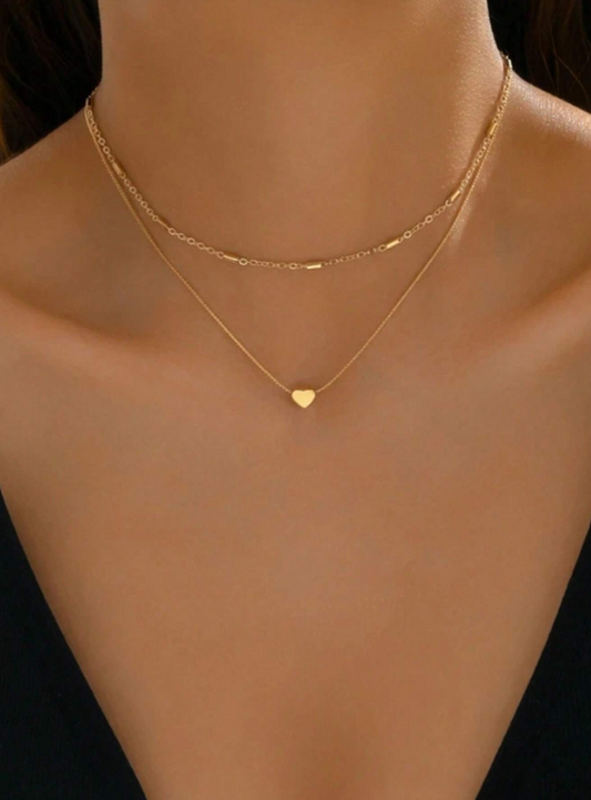 Gold Heart Double Chain Necklace