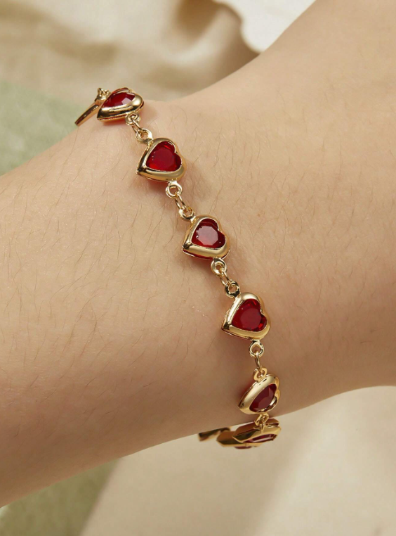 Red & Gold Crystal Heart Bracelet