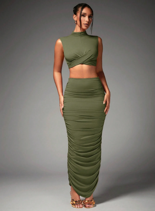 Khaki Sweet Nothings 2 Piece Maxi Skirt Co-Ord