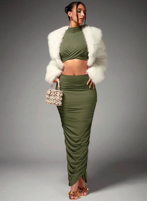 Khaki Sweet Nothings 2 Piece Maxi Skirt Co-Ord