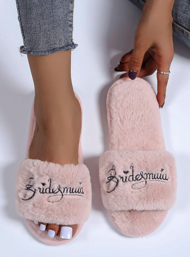 Pink Fluffy Bridesmaid Slippers