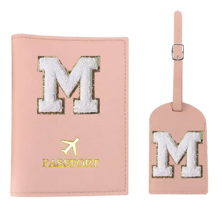 Pink Passport Cover & Suitcase Luggage Tag Set With Initial