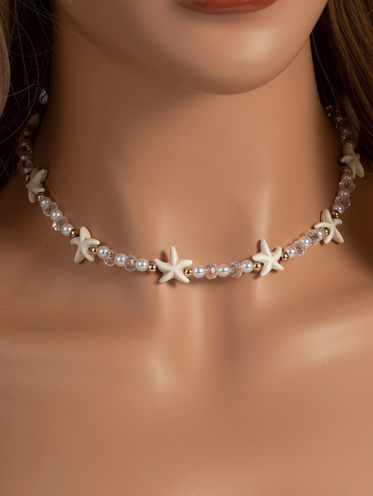 Pearl & Crystal Starfish Choker Necklace