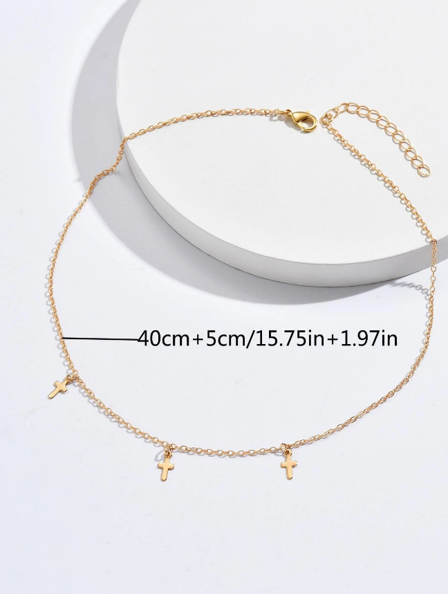 Gold Cross Charm Choker Necklace