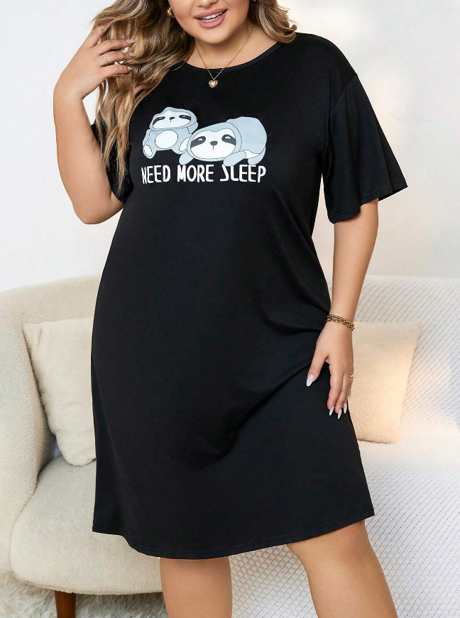 Black Sloth Need To Sleep Night Dress - Plus