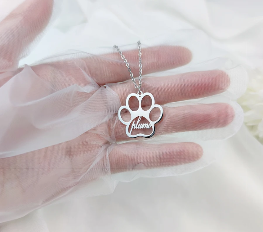 Custom Dog Paw Name Necklace, Paw Print Necklace, Paw Pendant, Name Necklace, Personalised Paw Pendant, Pet Necklace, Dog Memorial Gifts