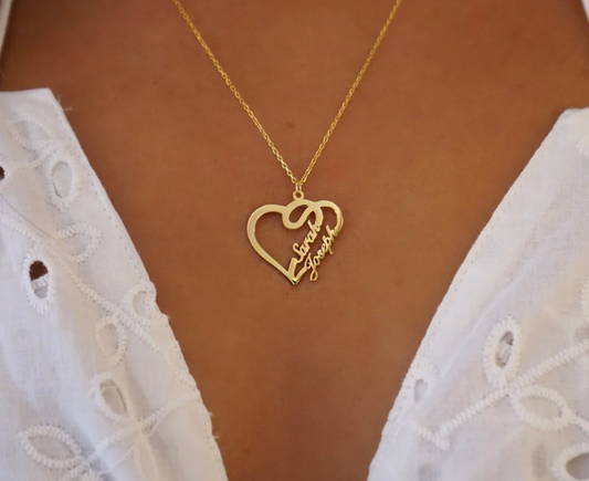 Personalized Double Heart Name Necklace Customized Gold 2 Names Heart Necklaces