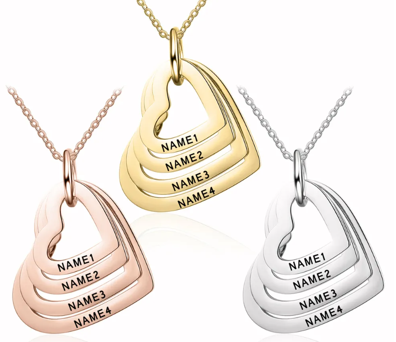 Custom Personalized Heart Necklace for Mother Daughter with 1-4 Names