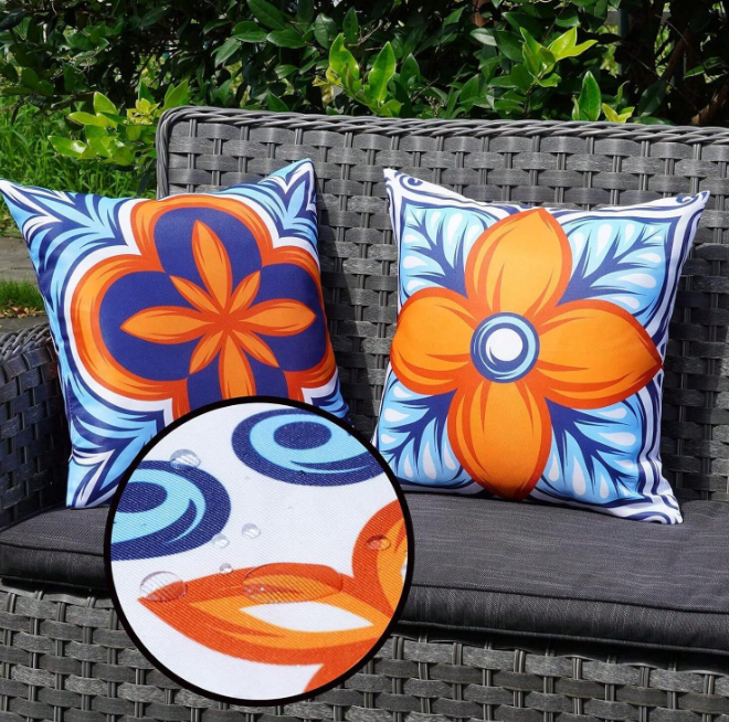 Orange & Blue Outdoor Waterproof Pillow Cushion Covers 4pk