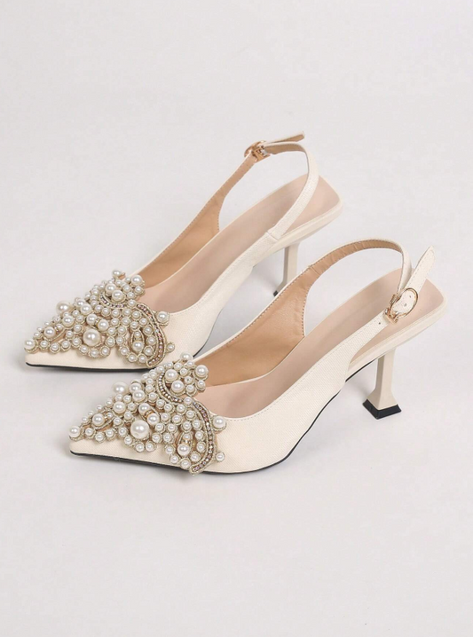 Apricot 'Lots Of Love' Pearl Front Bridal Heels