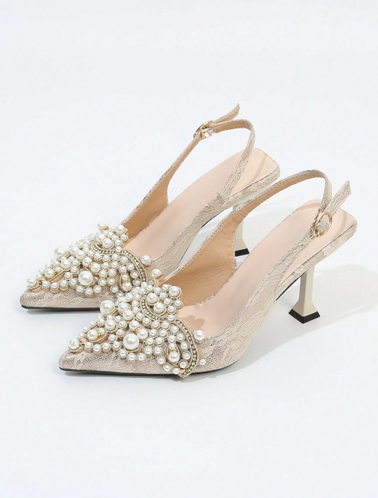 Apricot 'Lots Of Love' Pearl Front Lace Bridal Heels