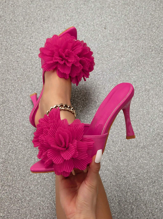 Pink 3D Floral Peep Toe Heels