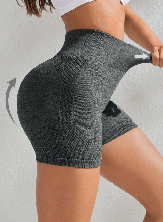 Grey Seamless High Waisted Gym Shorts