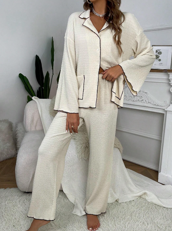 Beige Lulu Long Sleeve Pyjama Set