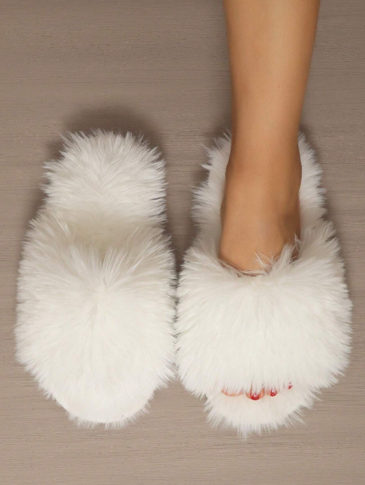 White Fluffy Slippers