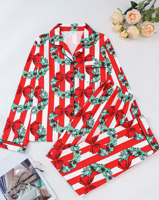 Red & White  Wreath Christmas Pyjama Set