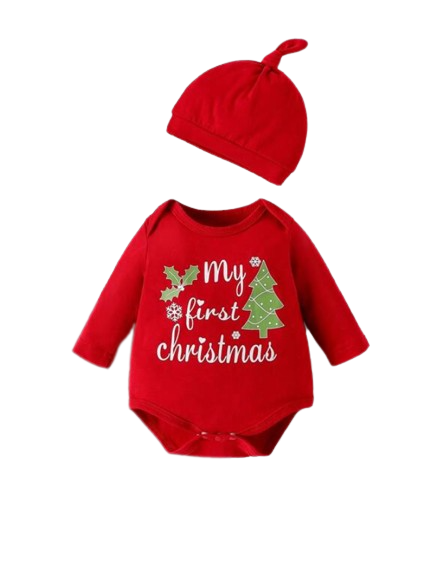 Red My First Christmas Bodysuit & Hat