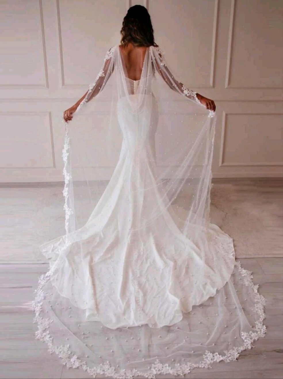 Pearl Bridal Wedding Veil Cape