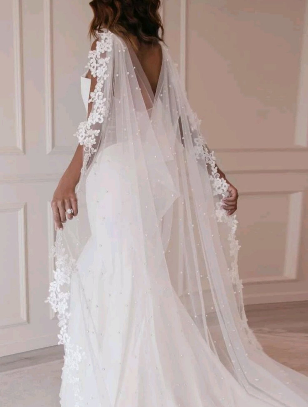 Pearl Bridal Wedding Veil Cape