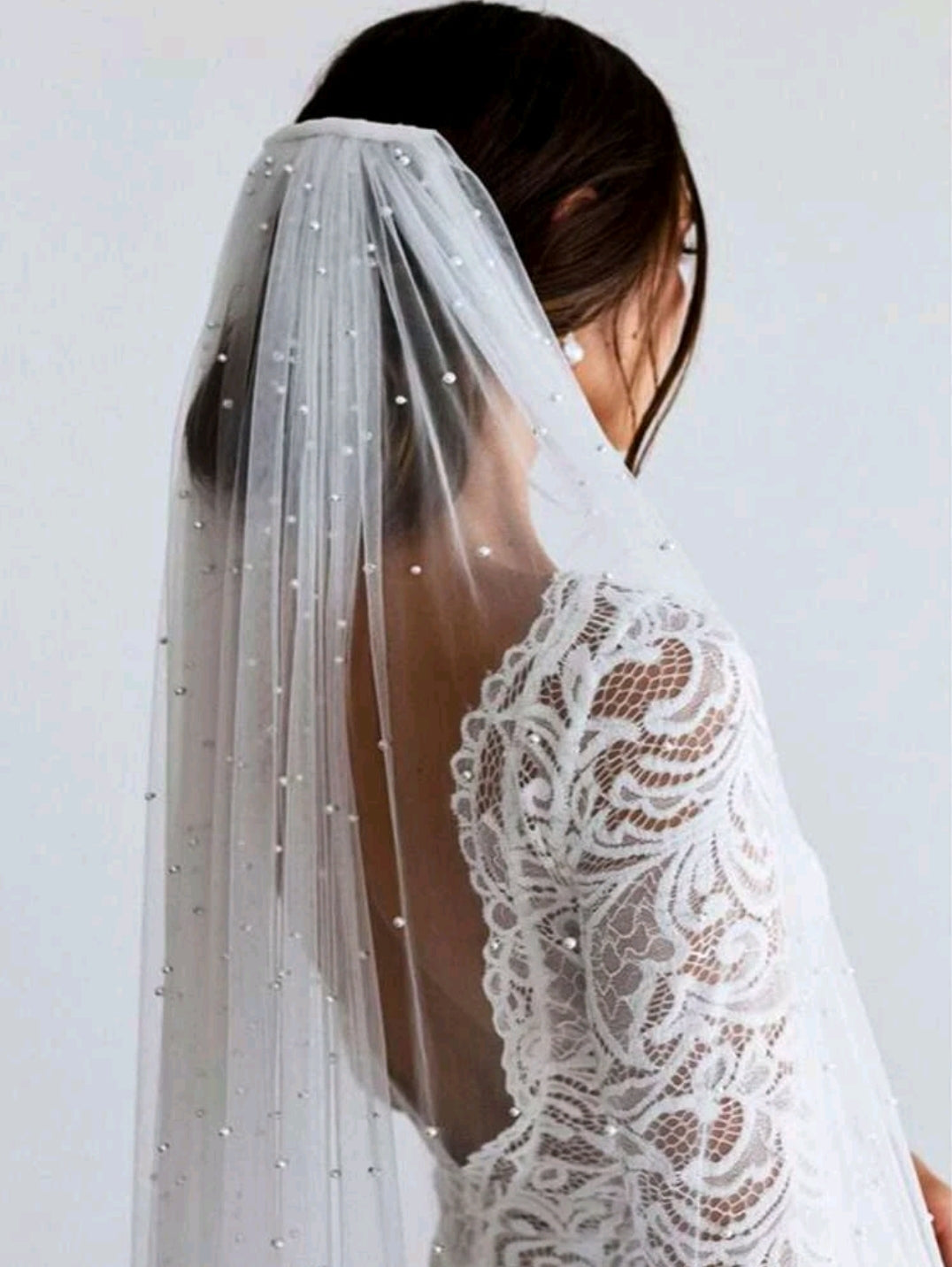 Pearl Decor Bridal Veil, Pearl Embellished Veil 1 Tier